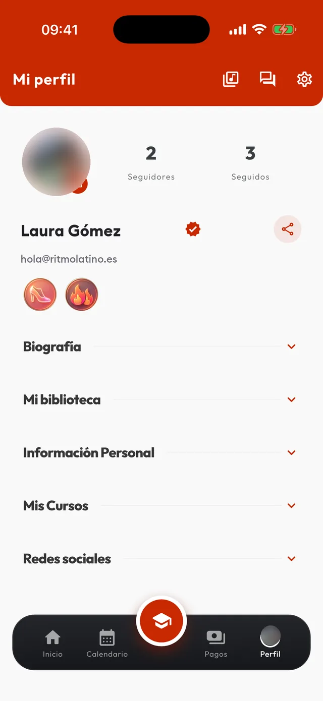 Perfil de bailarín en la app Sabora